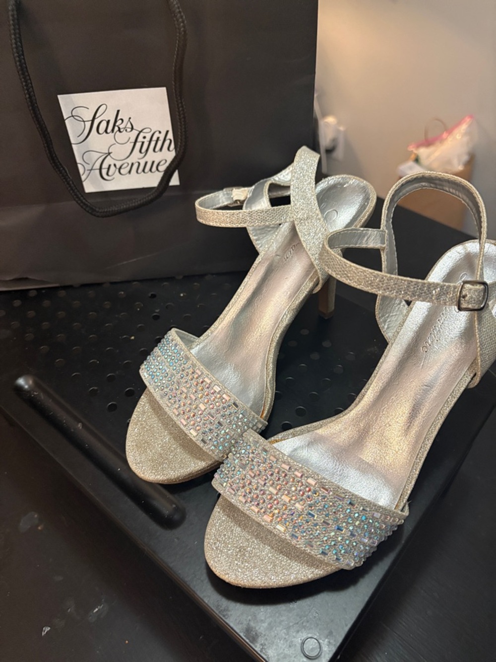 Silver Crystal Embellished Open-Toe Heels